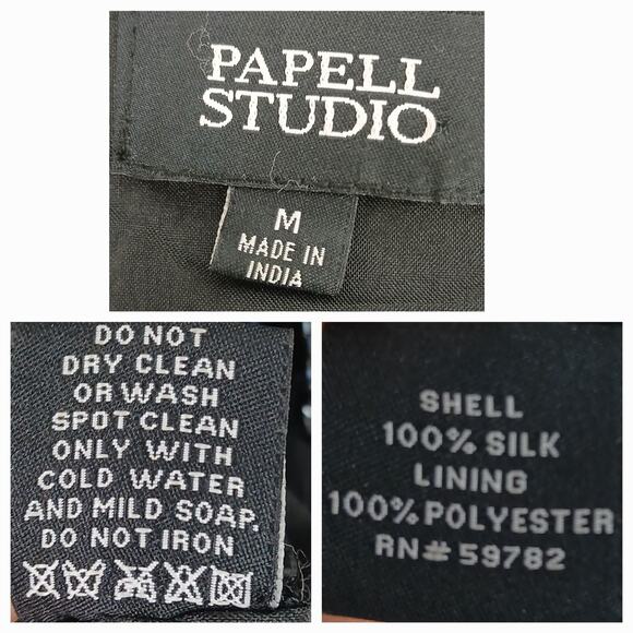 Papell Studio SZ M 100% Silk Beaded V-Neck Blouse Black - Picture 5 of 7